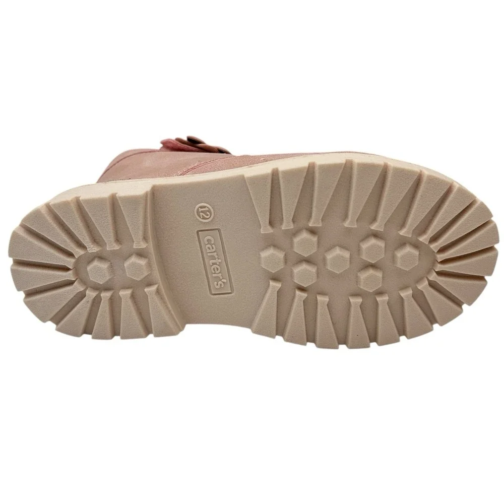 Carters Little Girls Slip-on Combat Ankle Boots Size‎ 12 Rose Pink Flower Strap
